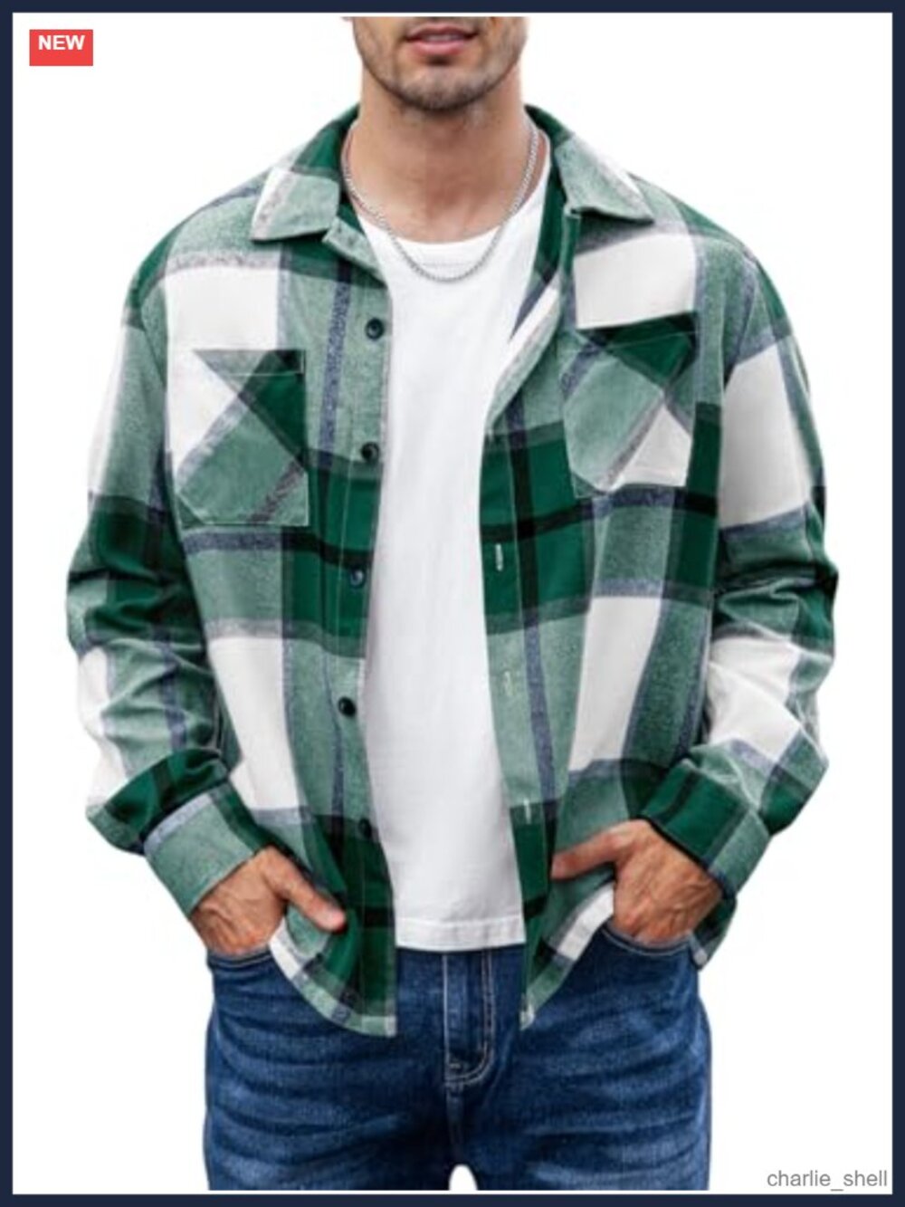 Men's Plaid Button Down Shirt Long Sleeve Flannel Jacket with Pockets